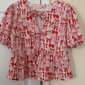 Pink and Red Bow Print Blouse